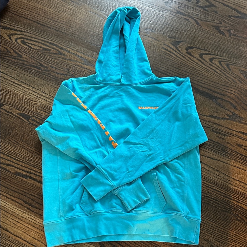 Talentless hoodie sweatshirt turquoise with orange lettering